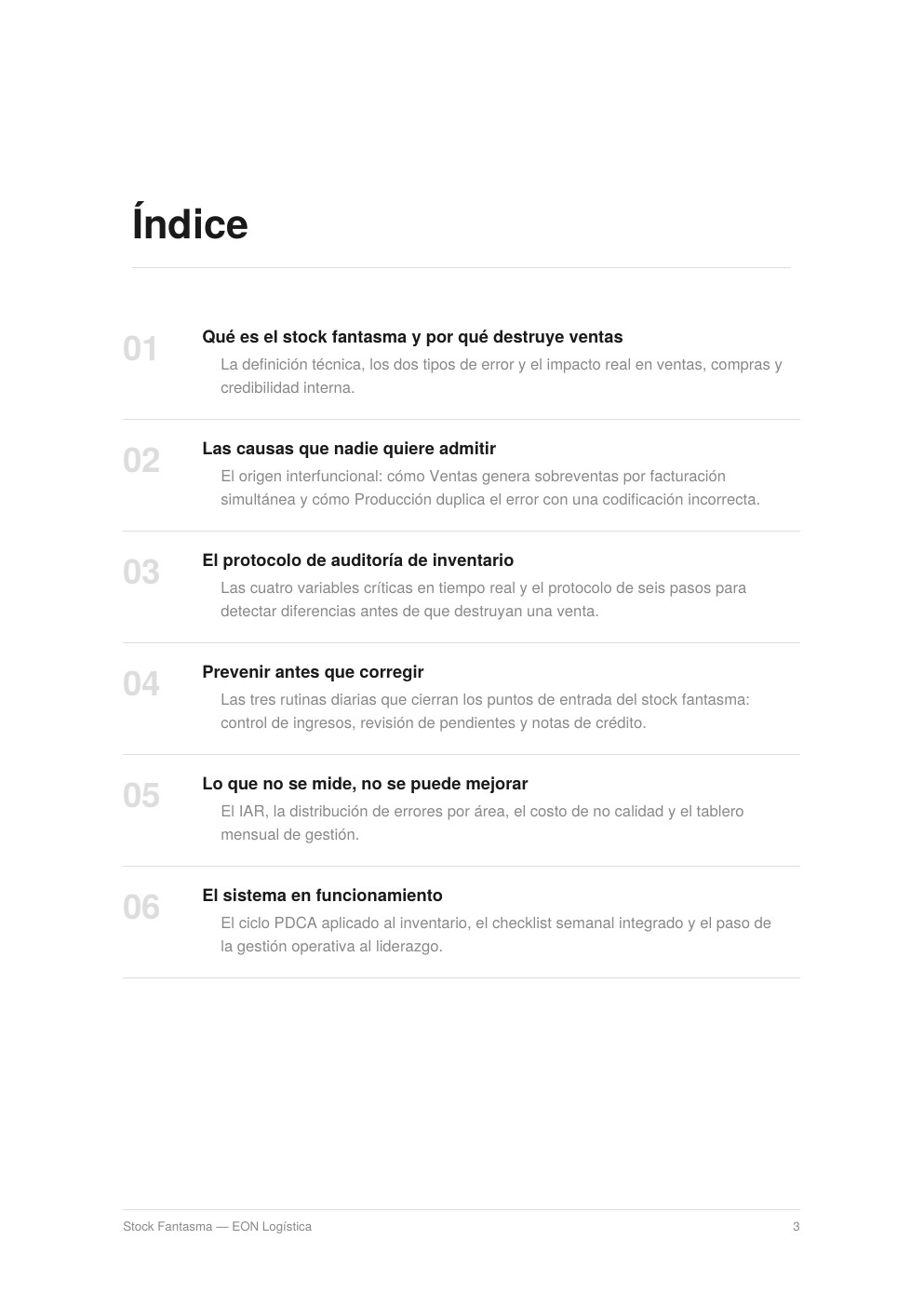 Índice de la guía con los 6 capítulos